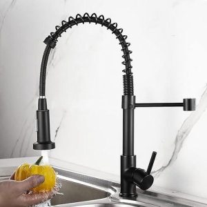 Black Spring-Neck Kitchen Mixer